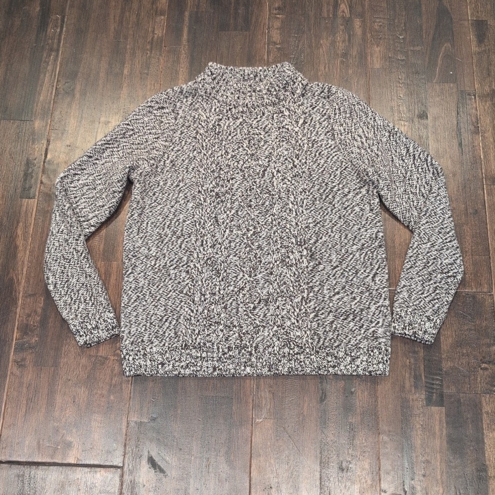 Lands End Women Cable Knit Sweater Mock Neck Long Sleeve Gray Marled Medium Warm
